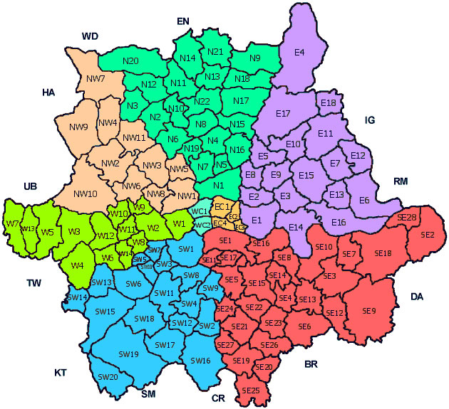 london map postcodes. Postcode Map of London